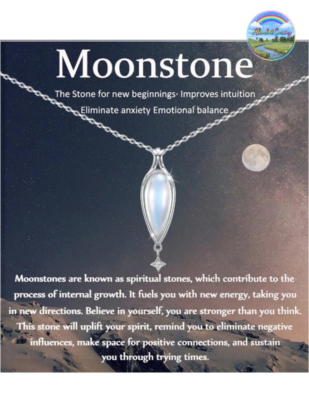 925 Sterling Silver Moonstone Pendant Necklace New Beginnings Water Drop 18in
